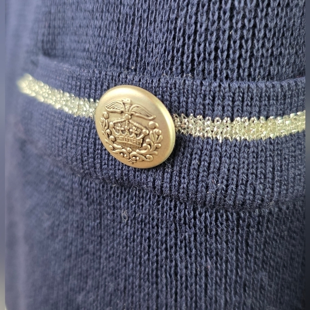 Navy Nautical Anchor Cardigan Sweater Blazer Style Preppy Coastal Sailor - Picture 6 of 6